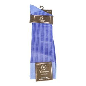 MEN'S VANNUCCI COUTURE IMPERIAL ROYAL BLUE STRIPE NYLON FASHION DRESS SOCK.